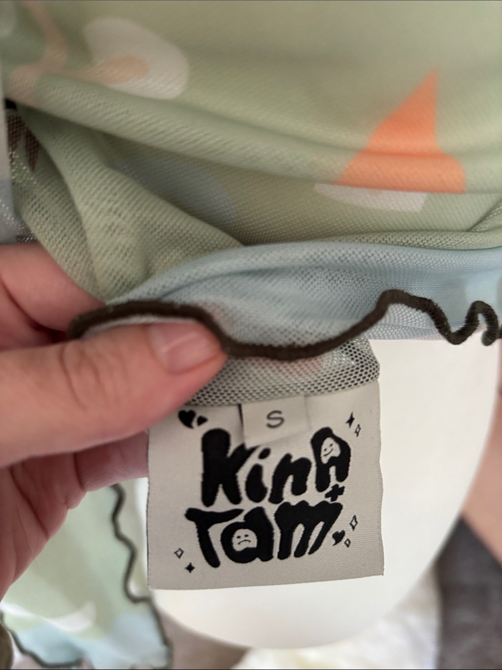 Small Kina and Tam landscape mesh top Sheer Farm Print - Light Blue/Green - Picture 5 of 7